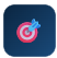 Circular pink badge featuring a blue curved arrow circling a target bullseye