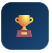 Golden trophy on a pink pedestal against a dark blue rounded-square background, resembling an award icon.