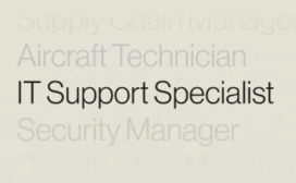 Center text reads 'IT Support Specialist' with faint background roles like 'Supply Chain Manager' and 'Aircraft Technician'