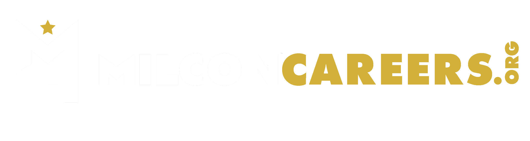 MilCon Careers logo: white emblem on the left and 'MILCONCAREERS.COM' text in white and gold.