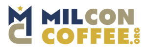 MILCON COFFEE.org logo: navy text 'MIL' with a gold star above a navy M, followed by 'COFFEE.org' in gold.